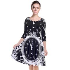 Clock Face 5 Quarter Sleeve Waist Band Dress