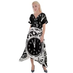 Clock Face 5 Cross Front Sharkbite Hem Maxi Dress