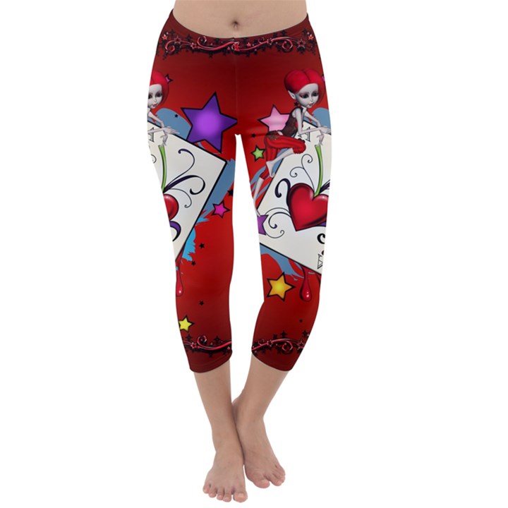 The Red Card Heart A With Fairy Capri Winter Leggings 