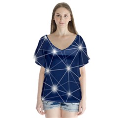 Network Technology Digital V-neck Flutter Sleeve Top by HermanTelo