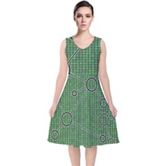 Network Communication Technology V-neck Midi Sleeveless Dress  by Bajindul