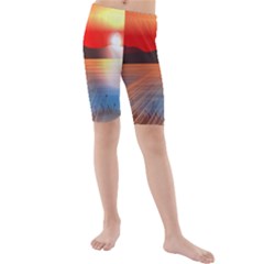 Sunset Water River Sea Sunrays Kids  Mid Length Swim Shorts by Mariart