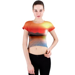 Sunset Water River Sea Sunrays Crew Neck Crop Top by Mariart