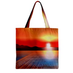 Sunset Water River Sea Sunrays Zipper Grocery Tote Bag by Mariart