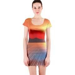 Sunset Water River Sea Sunrays Short Sleeve Bodycon Dress by Mariart