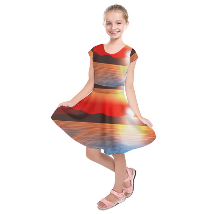 Sunset Water River Sea Sunrays Kids  Short Sleeve Dress