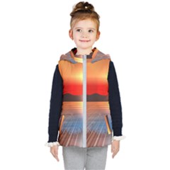 Sunset Water River Sea Sunrays Kids  Hooded Puffer Vest