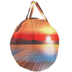 Sunset Water River Sea Sunrays Giant Round Zipper Tote by Mariart