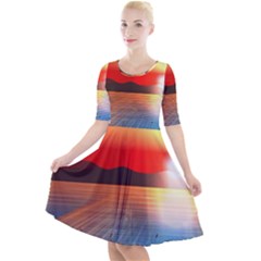 Sunset Water River Sea Sunrays Quarter Sleeve A-line Dress