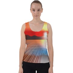 Sunset Water River Sea Sunrays Velvet Tank Top