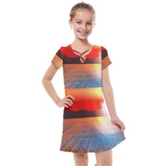 Sunset Water River Sea Sunrays Kids  Cross Web Dress