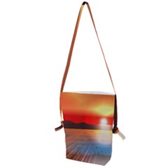 Sunset Water River Sea Sunrays Folding Shoulder Bag