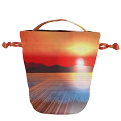 Sunset Water River Sea Sunrays Drawstring Bucket Bag