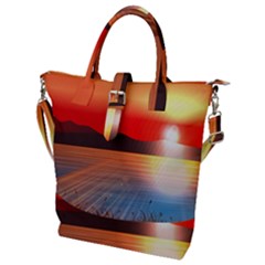 Sunset Water River Sea Sunrays Buckle Top Tote Bag