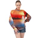 Sunset Water River Sea Sunrays High Neck Long Sleeve Chiffon Top View1