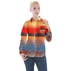 Sunset Water River Sea Sunrays Women s Long Sleeve Pocket Shirt