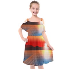 Sunset Water River Sea Sunrays Kids  Cut Out Shoulders Chiffon Dress