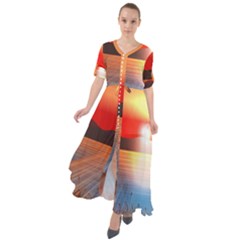 Sunset Water River Sea Sunrays Waist Tie Boho Maxi Dress