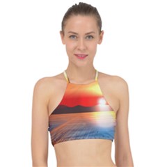 Sunset Water River Sea Sunrays Racer Front Bikini Top