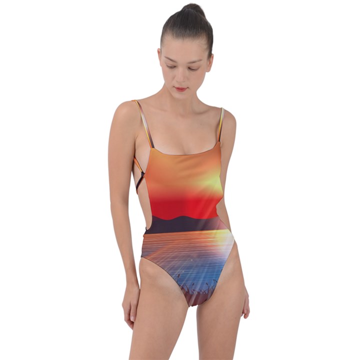 Sunset Water River Sea Sunrays Tie Strap One Piece Swimsuit