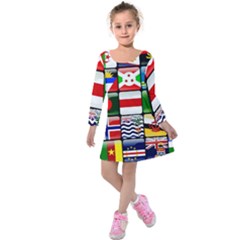 National Flags 1 Kids  Long Sleeve Velvet Dress by ArtworkByPatrick