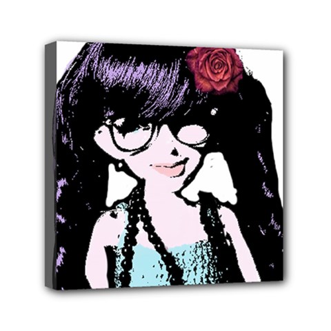 Girl With Flower Mini Canvas 6  x 6  (Stretched)