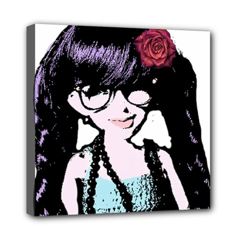 Girl With Flower Mini Canvas 8  x 8  (Stretched)