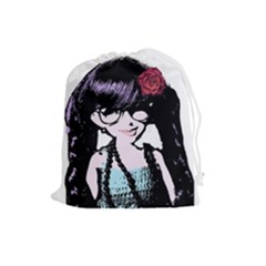 Girl With Flower Drawstring Pouch (Large)