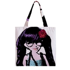 Girl With Flower Zipper Grocery Tote Bag