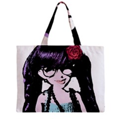 Girl With Flower Zipper Mini Tote Bag