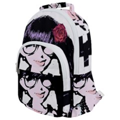 Girl With Flower Rounded Multi Pocket Backpack