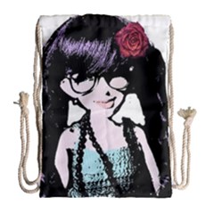 Girl With Flower Drawstring Bag (large) by snowwhitegirl