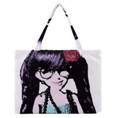 Girl With Flower Zipper Medium Tote Bag