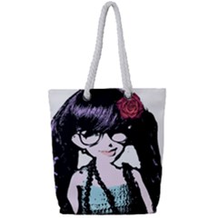 Girl With Flower Full Print Rope Handle Tote (small) by snowwhitegirl