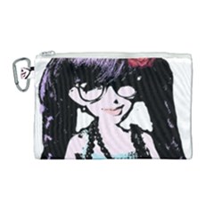 Girl With Flower Canvas Cosmetic Bag (large) by snowwhitegirl