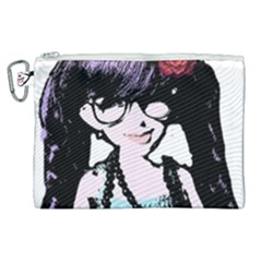 Girl With Flower Canvas Cosmetic Bag (XL)