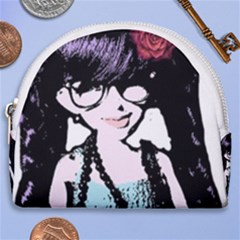 Girl With Flower Horseshoe Style Canvas Pouch