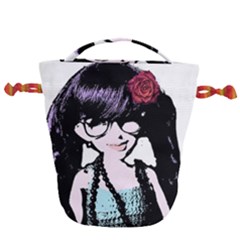 Girl With Flower Drawstring Bucket Bag