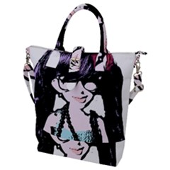 Girl With Flower Buckle Top Tote Bag