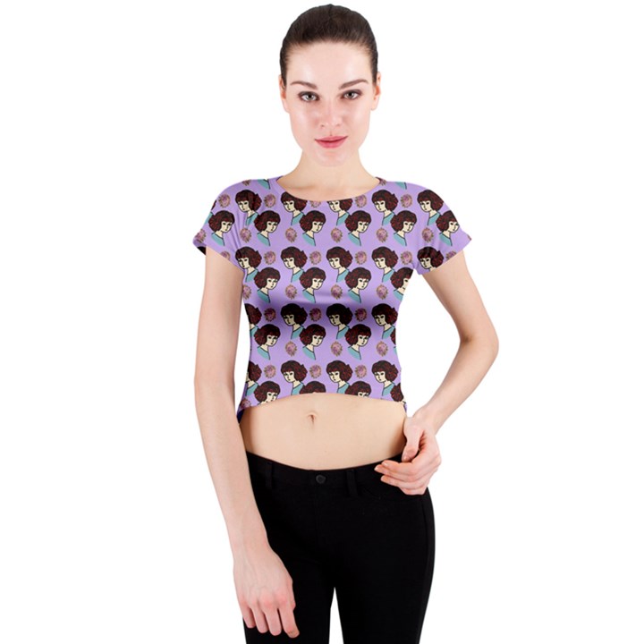 Redhead Girl Pattern Lilac Crew Neck Crop Top