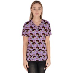 Redhead Girl Pattern Lilac Women s V-neck Scrub Top by snowwhitegirl