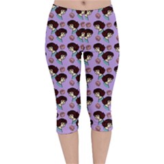 Redhead Girl Pattern Lilac Velvet Capri Leggings 