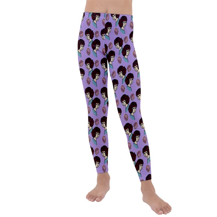 Redhead Girl Pattern Lilac Kids  Lightweight Velour Leggings