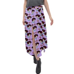 Redhead Girl Pattern Lilac Velour Split Maxi Skirt