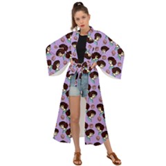 Redhead Girl Pattern Lilac Maxi Kimono