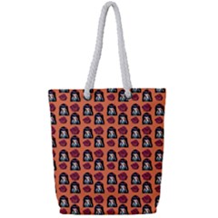 Girl Flower Pattern Apricot Full Print Rope Handle Tote (small) by snowwhitegirl