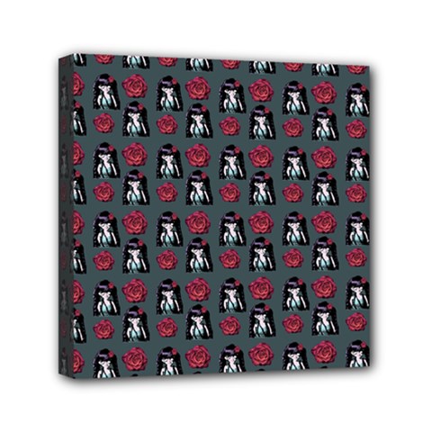 Girl Flower Pattern Grey Mini Canvas 6  x 6  (Stretched)