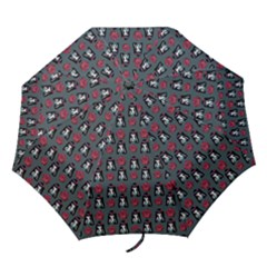 Girl Flower Pattern Grey Folding Umbrellas