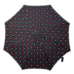 Girl Flower Pattern Grey Hook Handle Umbrellas (Small)