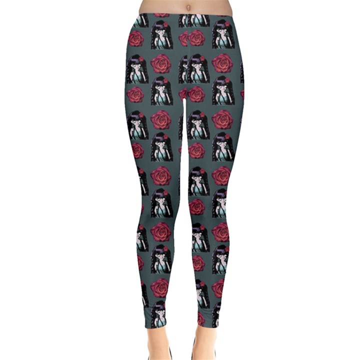 Girl Flower Pattern Grey Leggings 